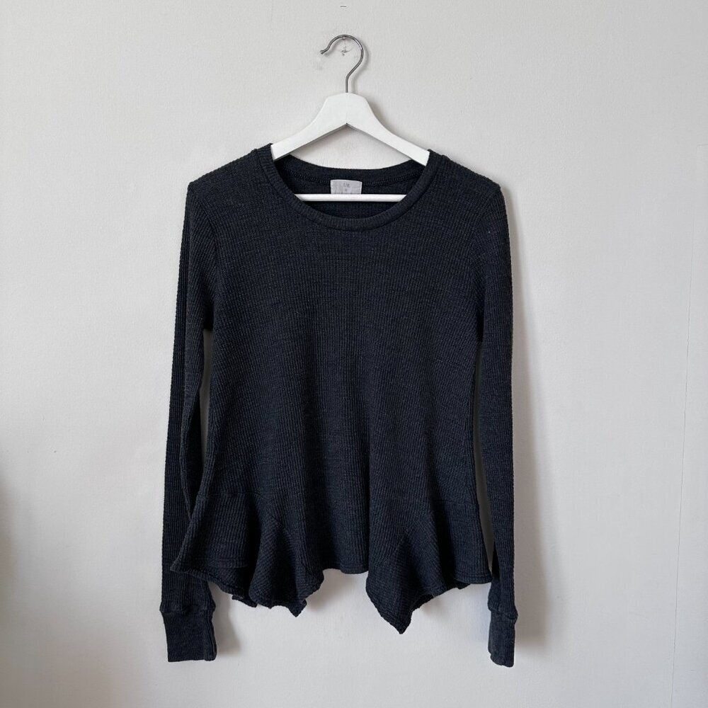 T.La Anthropologie Long Sleeve Peplum Hem Waffle Knit Top Size M